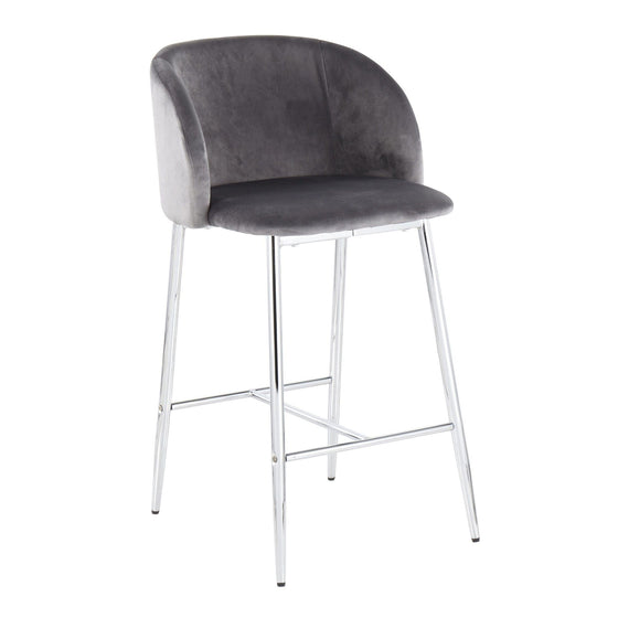 Fran - Counter Stool - Chrome Metal And Gray Velvet (Set of 2)