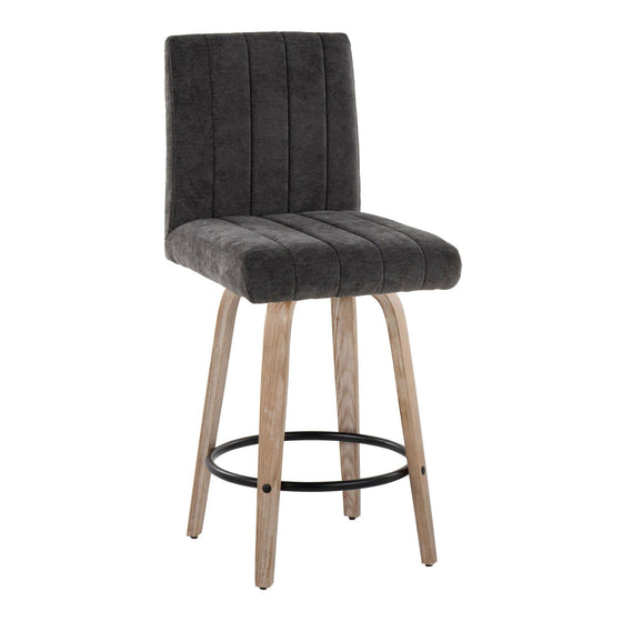 Hank - 26" Fixed-Height Counter Stool With Swivel And Round Black Metal Footrest (Set of 2) - Whitewashed Wood