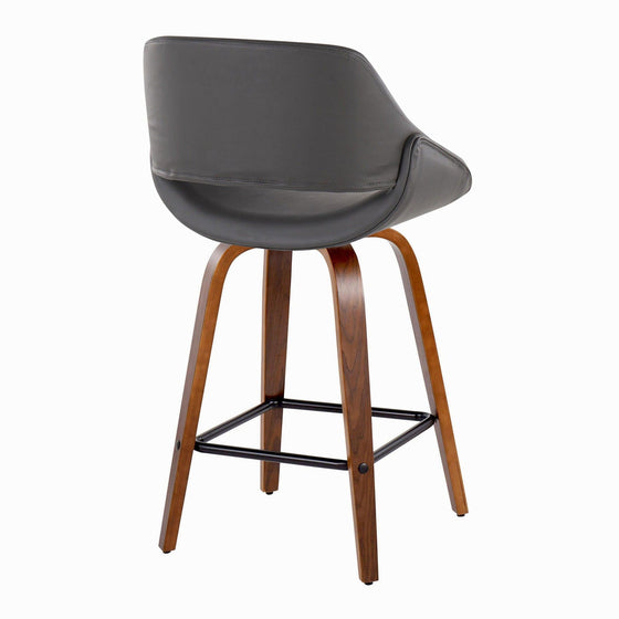 Fabrico - Fixed-Height Counter Stool With Square Black Footrest (Set of 2) - Walnut Wood