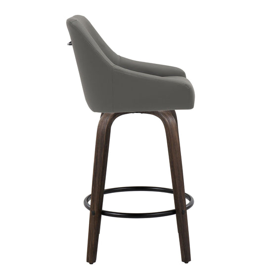 Hannah - 26" Fixed-Height Counter Stool With Swivel And Round Black Metal Footrest (Set of 2) - Walnut Glazed Wood
