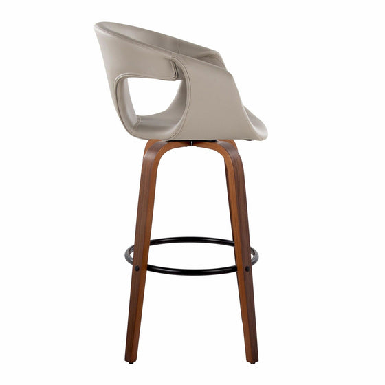 Curva - 30" Fixed-Height Barstool With Swivel And Round Metal Footrest (Set of 2) - Walnut Wood