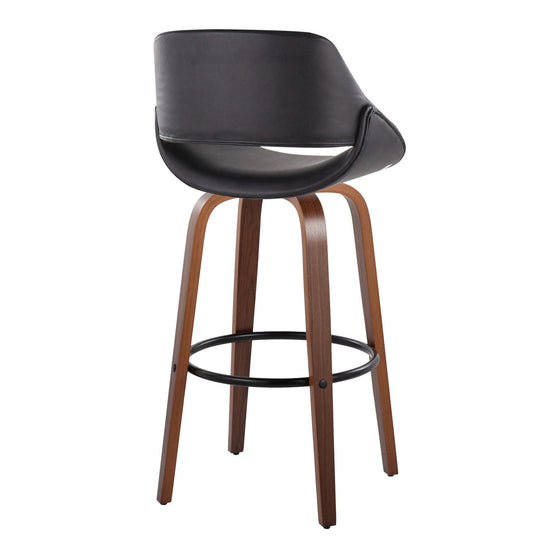 Fabrico - 30" Fixed-Height Barstool With Swivel And Round Black Metal Footrest (Set of 2) - Walnut Wood