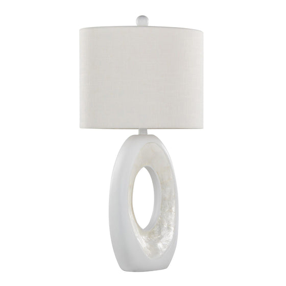 Pearl - 29" Polyresin Table Lamp - Matte White Poly, Natural Shell And White Linen Shade from Grandview Gallery (Set of 2)