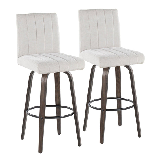 Hank - 30" Fixed-Height Barstool With Swivel And Round Black Metal Footrest (Set of 2) - Walnut Glazed Wood