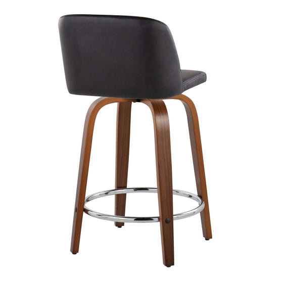 Toriano - 24" Fixed-Height Counter Stool (Set of 2) - Walnut & Chrome Round Base