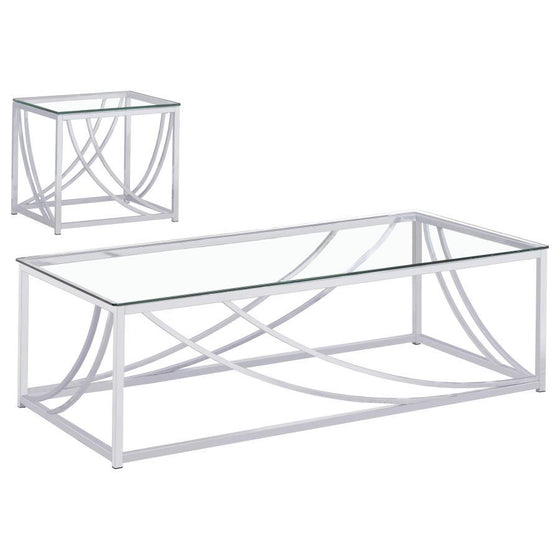 Lille - 2 Piece Glass Top Coffee And End Table Set - Chrome