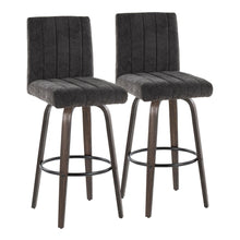  Hank - 30" Fixed-Height Barstool With Swivel And Round Black Metal Footrest (Set of 2) - Walnut Glazed Wood