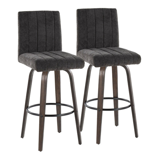 Hank - 30" Fixed-Height Barstool With Swivel And Round Black Metal Footrest (Set of 2) - Walnut Glazed Wood