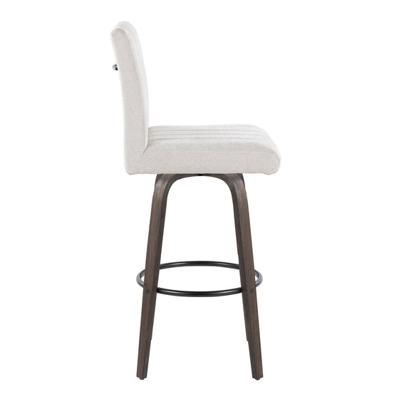 Hank - 30" Fixed-Height Barstool With Swivel And Round Black Metal Footrest (Set of 2) - Walnut Glazed Wood