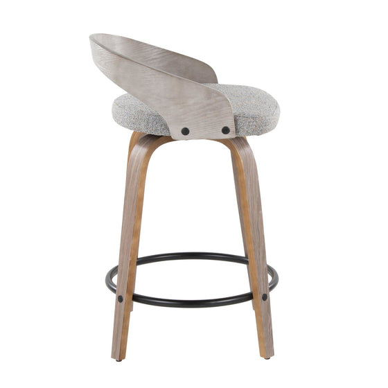 Grotto - 24" Fixed-Height Counter Stool With Swivel And Round Black Metal Footrest (Set of 2) - Light Gray Wood And Light Gray Fabric