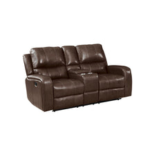  Linton - Leather Console Loveseat With Dual Recliners