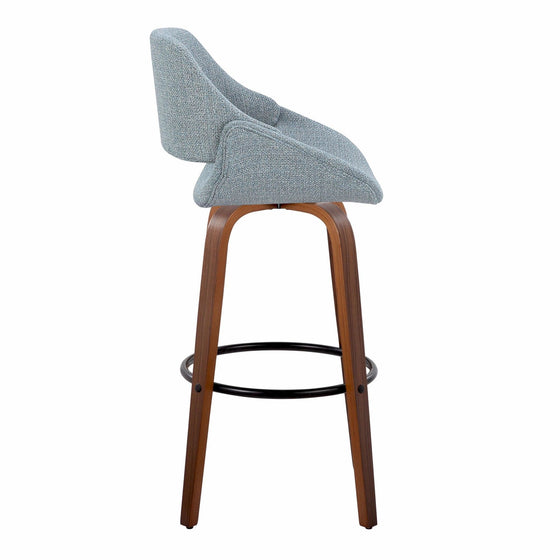 Fabrico - 30" Fixed-Height Barstool With Swivel And Round Black Metal Footrest (Set of 2) - Walnut Wood