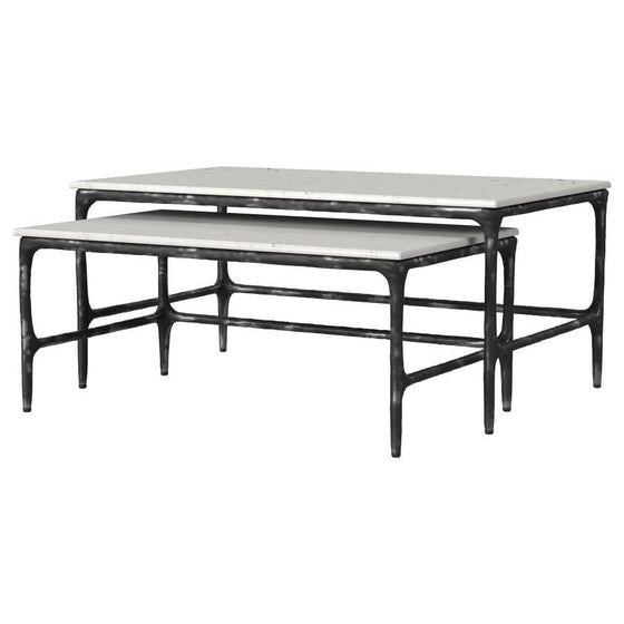 Ebby - 2 Piece Genuine Marble Top Nesting Coffee Tables - White