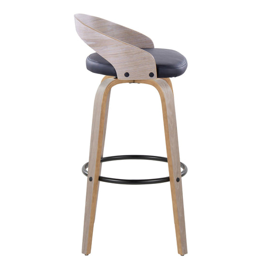 Grotto - 30" Fixed-Height Barstool With Swivel And Round Black Metal Footrest (Set of 2) - Light Gray Wood