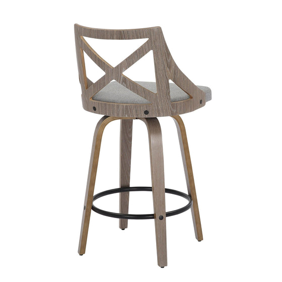 Charlotte - Farmhouse Counter Stool - Light Gray Wood And Gray Fabric (Set of 2)
