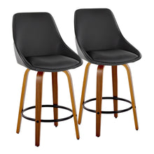  Diana - 26" Fixed-Height Counter Stool With Swivel And Round Black Metal Footrest (Set of 2) - Walnut Wood