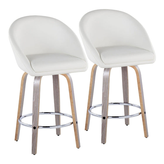 Matisse - 26" Highback Fixed-Height Counter Stool With Swivel And Round Chrome Metal Footrest (Set of 2) - Light Gray Wood