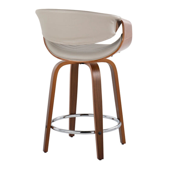 Symphony - 24" Fixed-Height Counter Stool With Swivel And Round Chrome Metal Footrest (Set of 2) - Walnut Wood