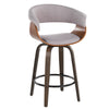 Vintage Mod - 26" Fixed-Height Counter Stool With Swivel - Walnut Glazed Wood And Stone Fabric With Walnut Wood Accents And Round Black Metal Footrest (Set of 2)