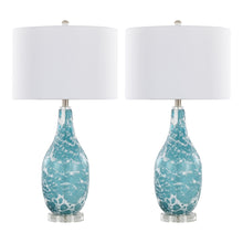  Rocca - 29" Table Lamp (Set of 2) - Sapphire Blue And White Glass, Brushed Nickel, Clear Crystal, And White Linen Shade
