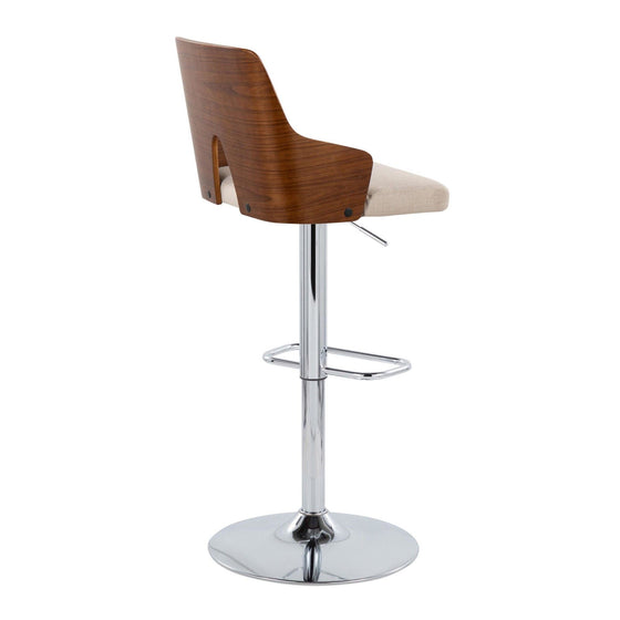 Ariana - Adjustable Barstool With Swivel - Chrome Metal, Walnut Wood And Beige Fabric With Rounded Rectangle Footrest (Set of 2)