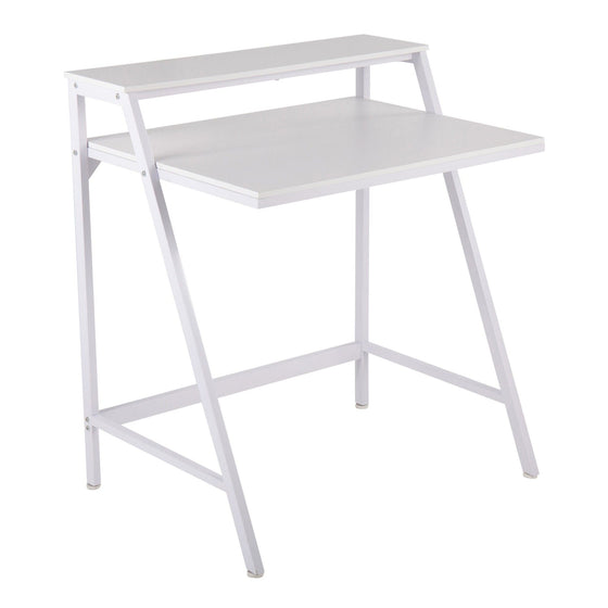 2-Tier - Office Desk - White Steel And White Wood