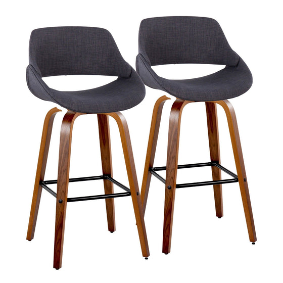 Fabrico - 30" Fixed-Height Barstool With Swivel And Square Black Metal Footrest (Set of 2) - Walnut Wood