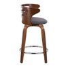 Cosini - 24" Fixed-Height Counter Stool With Swivel And Round Chrome Metal Footrest (Set of 2) - Walnut Wood And Brown Faux Leather