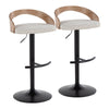 Grotto - Adjustable Barstool With Swivel And Rounded T Footrest (Set of 2) - Black Metal, White Washed Wood, And Oat Fabric