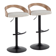  Grotto - Adjustable Barstool With Swivel And Rounded T Footrest (Set of 2) - Black Metal, White Washed Wood, And Oat Fabric