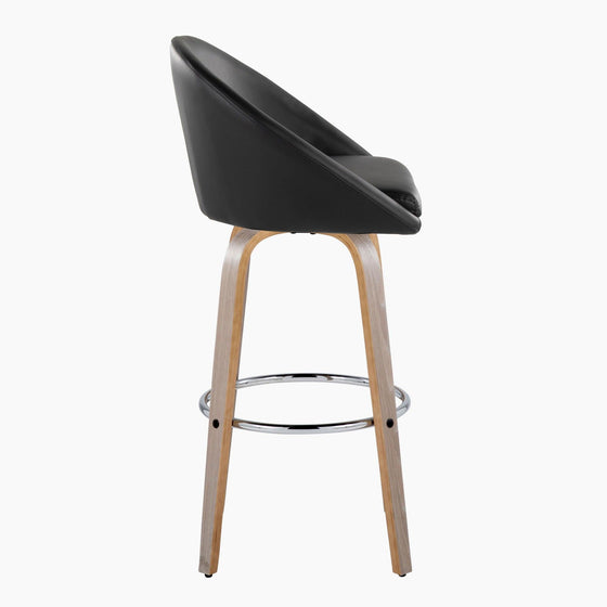 Matisse - 30" Highback Fixed-Height Barstool With Swivel And Round Chrome Metal Footrest (Set of 2) - Light Gray Wood
