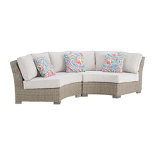  Ollie - Curved Loveseat With 3 Multi Color Pillows - Tan And Olefin White Cream