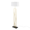 Folia - Floor Lamp - Gold Metal With White Linen Shade And Black Marble Base