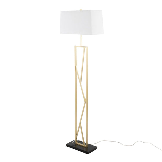 Folia - Floor Lamp - Gold Metal With White Linen Shade And Black Marble Base