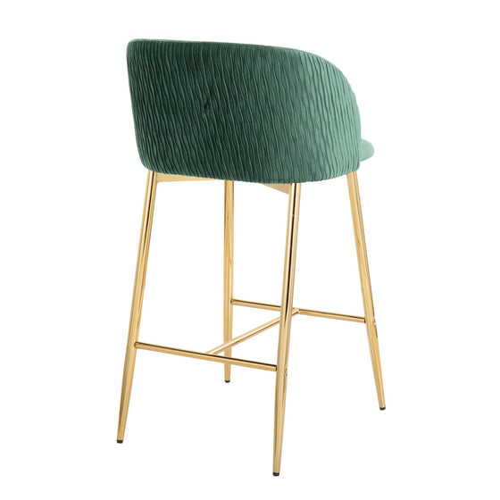 Fran - Pleated Waves Fixed-Height Counter Stool (Set of 2) - Gold Legs