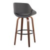 Fabrico - 30" Fixed-Height Counter Stool With Swivel And Round Black Metal Footrest (Set of 2) - Walnut Wood And Gray Faux Leather