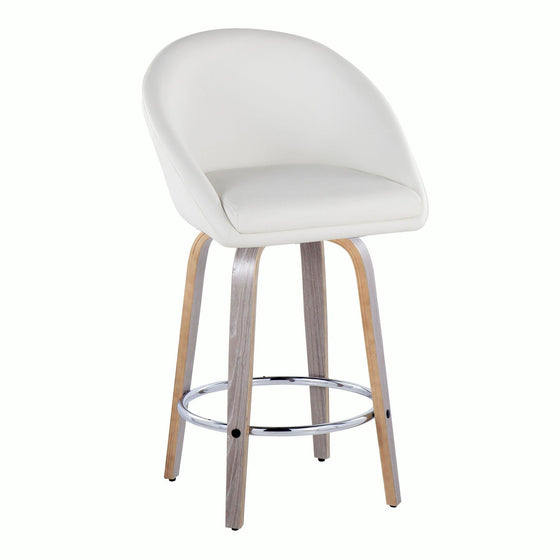 Matisse - 26" Highback Fixed-Height Counter Stool With Swivel And Round Chrome Metal Footrest (Set of 2) - Light Gray Wood