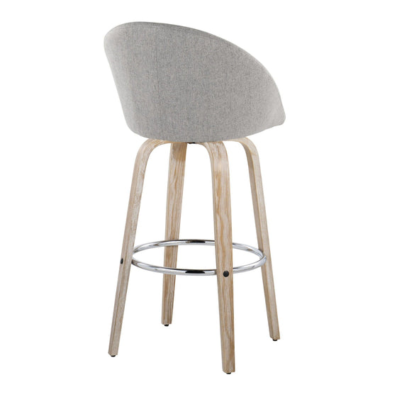 Matisse - 30" Highback Fixed-Height Barstool With Swivel And Round Chrome Metal Footrest (Set of 2) - Light Gray Wood
