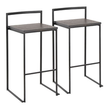  Fuji - 30" Stackable Barstool With Espresso Wood-Pressed Grain Bamboo Seat (Set of 2) - Black Metal
