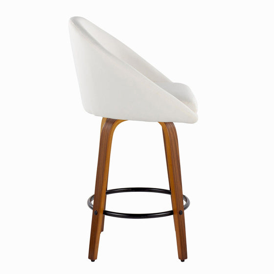 Matisse - 26" Highback Fixed-Height Counter Stool With Swivel And Round Black Metal Footrest (Set of 2) - Walnut Wood
