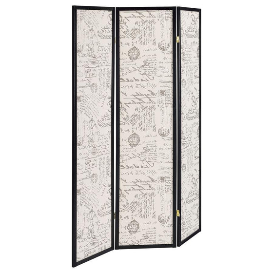 Felice - 3 - Panel Room Divider Folding Screen - French Script