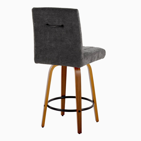 Hank - 26" Fixed-Height Counter Stool With Swivel And Round Black Metal Footrest (Set of 2) - Walnut Wood