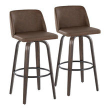  Toriano - 30" Fixed-Height Barstool With Swivel And Round Black Metal Footrest (Set of 2) - Walnut Glazed Wood And Espresso Faux Leather