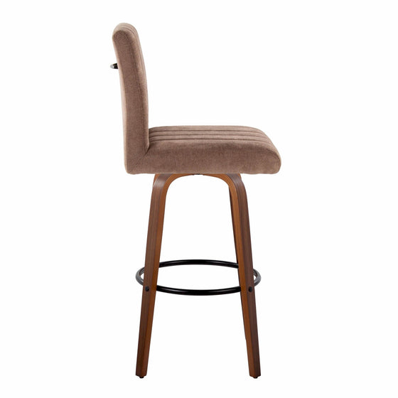 Hank - 30" Fixed-Height Barstool With Swivel And Round Black Metal Footrest (Set of 2) - Walnut Wood