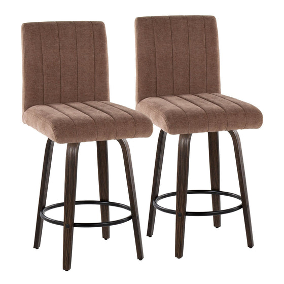 Hank - 26" Fixed-Height Counter Stool With Swivel And Round Black Metal Footrest (Set of 2) - Walnut Glazed Wood