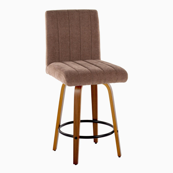 Hank - 26" Fixed-Height Counter Stool With Swivel And Round Black Metal Footrest (Set of 2) - Walnut Wood