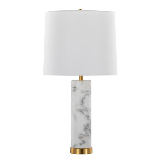 Marabella - 26" Marble Table Lamp - White Marble And Brass Metal With White Linen Shade (Set of 2)