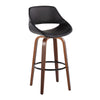 Fabrico - 30" Fixed-Height Barstool With Swivel And Round Black Metal Footrest (Set of 2) - Walnut Wood
