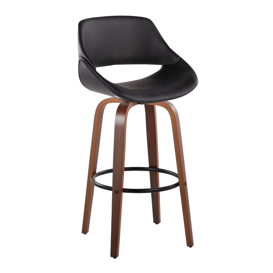 Fabrico - 30" Fixed-Height Barstool With Swivel And Round Black Metal Footrest (Set of 2) - Walnut Wood