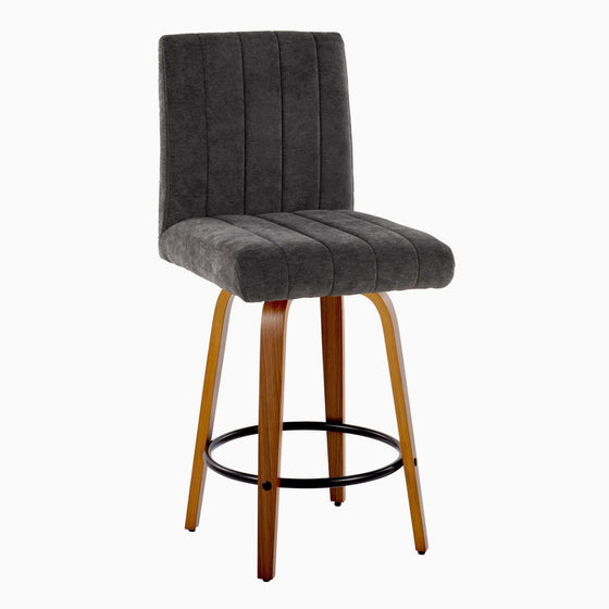 Hank - 26" Fixed-Height Counter Stool With Swivel And Round Black Metal Footrest (Set of 2) - Walnut Wood